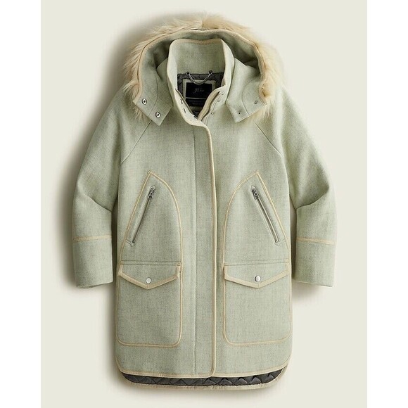 New Womens Summit Parka Italian Stadium Cloth Wool 12 Ecru Pink Gray J Crew Coat - Picture 1 of 12
